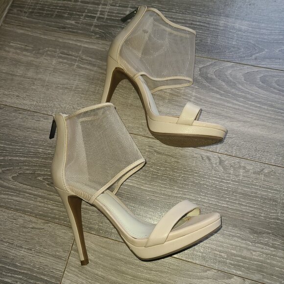 BCBG Generation Womens BG-Gerbera 7.5B Stiletto Platform Shoes Cream Color Zip - Picture 2 of 9